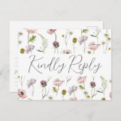 シンプルワイルドフラワーボホ庭園の結婚式RSVP インビテーションポストカード (正面/裏面)