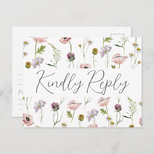 シンプルワイルドフラワーボホ庭園の結婚式RSVP インビテーションポストカード (正面/裏面)