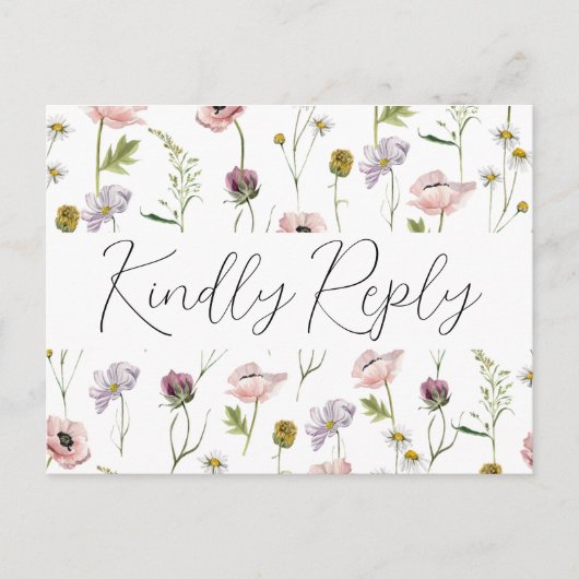 シンプルワイルドフラワーボホ庭園の結婚式RSVP インビテーションポストカード (正面)