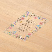 シンプルワイルドフラワーモダン素朴庭園の結婚式 アクリル招待状 (レイダウン)