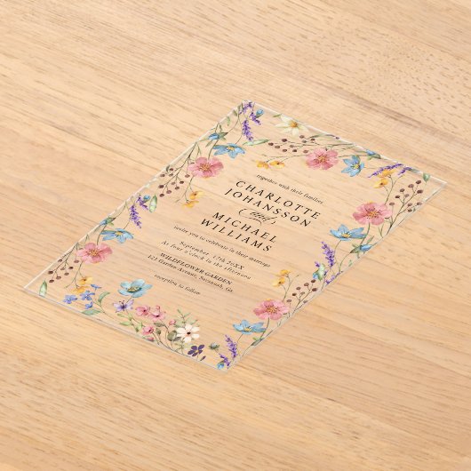 シンプルワイルドフラワーモダン素朴庭園の結婚式 アクリル招待状 (レイダウン)