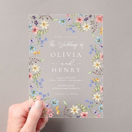 シンプルワイルドフラワーモダン素朴庭園の結婚式 アクリル招待状 (インサイチュ (ポータブル))