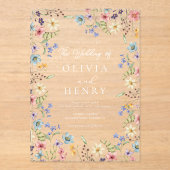 シンプルワイルドフラワーモダン素朴庭園の結婚式 アクリル招待状 (正面)