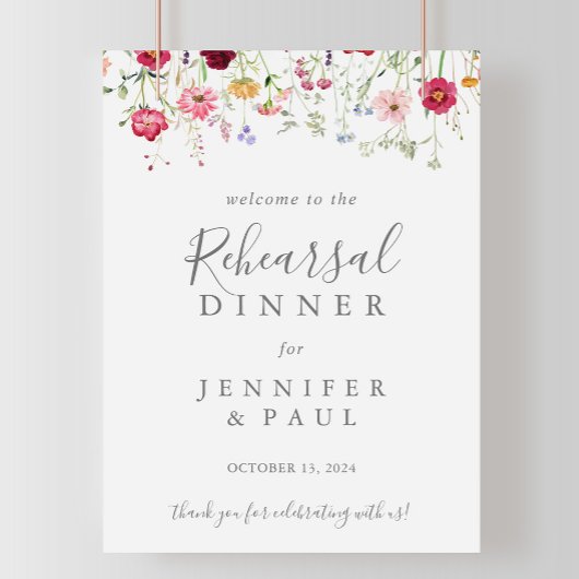 シンプルワイルドフラワーリハーサルディナーウェルカム ポスター