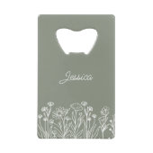 シンプルワイルドフラワー任意の色の結婚式パーティー クレジットカード栓抜き (正面)