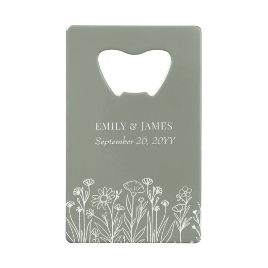 シンプルワイルドフラワー任意の色の結婚式パーティー クレジットカード栓抜き (裏面)