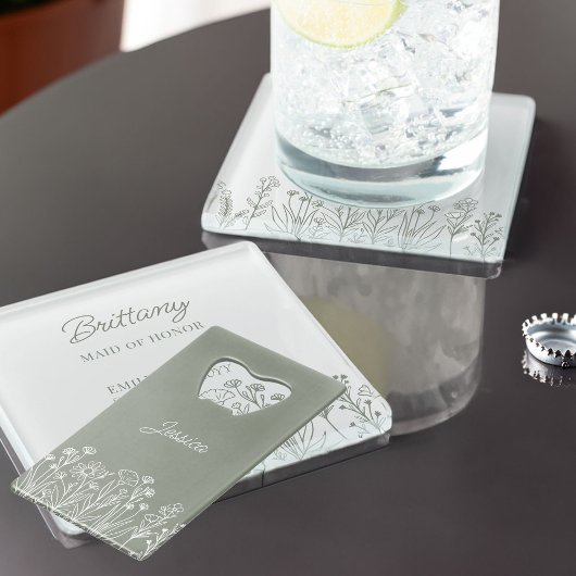 シンプルワイルドフラワー任意の色の結婚式パーティー クレジットカード栓抜き