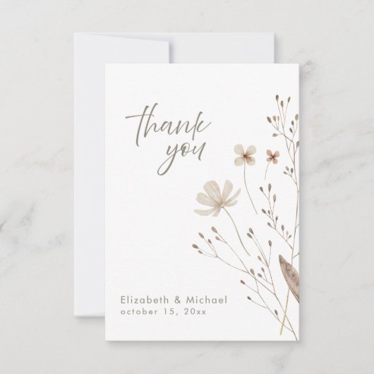 シンプルワイルドフラワー写真結婚のサンキューカード 招待状 (正面)