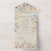 シンプルワイルドフラワー庭園の結婚式 オールインワン招待状 (内側)