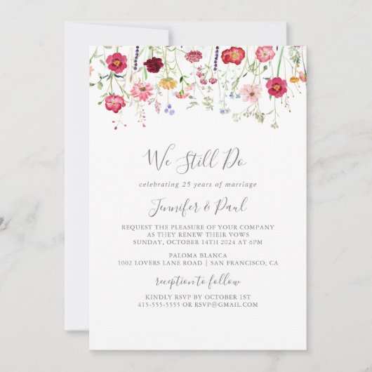 シンプルワイルドフラワー我々はまだ誓いを更新する 招待状 (正面)