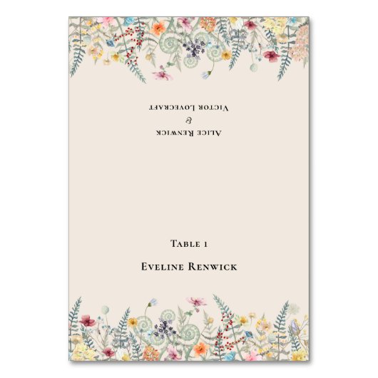 シンプルワイルドフラワー結婚シダの折り畳み可能座席表 テーブルナンバー (正面)