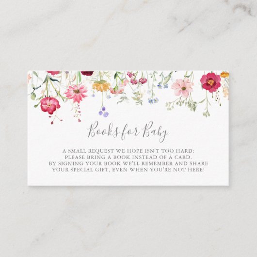 シンプルワイルドフラワー赤ちゃんシャワーブックリクエスト エンクロージャーカード (正面)
