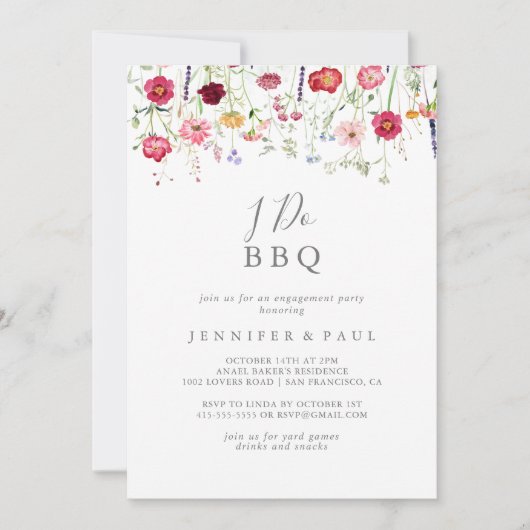 シンプルワイルドフラワーI do BBQ婚約パーティ 招待状 (正面)