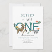 シンプルワイルドワン素朴林動物の誕生日1 招待状 (正面)