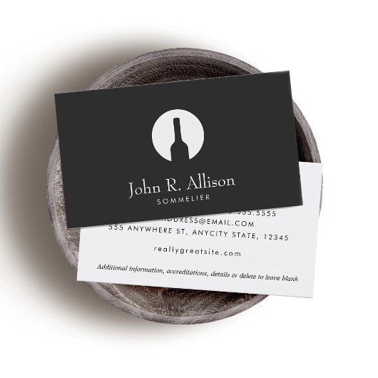 シンプルワインボトルロゴソムリエブラック 名刺