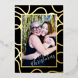 シンプルワンフォトブラックフォイルホリデーカード 箔シーズンカード