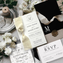 シンプルヴィンテージの黒と白のリボン結婚の