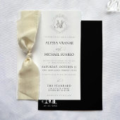 シンプルヴィンテージの黒と白のリボン結婚の 招待状