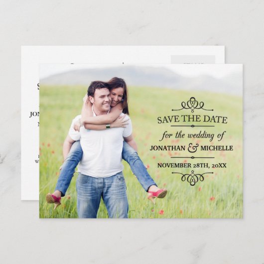 シンプルヴィンテージオーバーレイ写真の保存日付 案内ポストカード (正面/裏面)