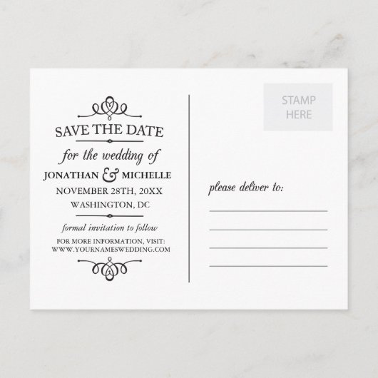 シンプルヴィンテージオーバーレイ写真の保存日付 案内ポストカード (裏面)