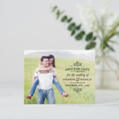 シンプルヴィンテージオーバーレイ写真の保存日付 案内ポストカード (スタンド正面)