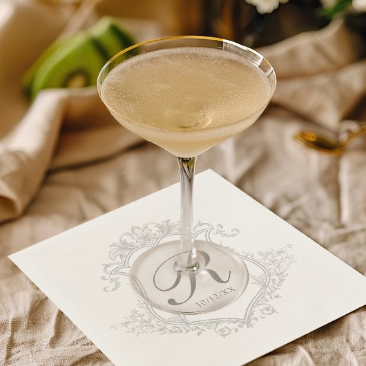シンプルヴィンテージクレストモノグラム結婚ズ スタンダードカクテルナプキン