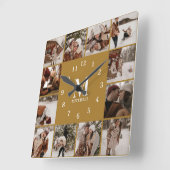 シンプルヴィンテージスタイリッシュ金ゴールドファミリーフォトコラージュ スクエア壁時計 (傾斜)
