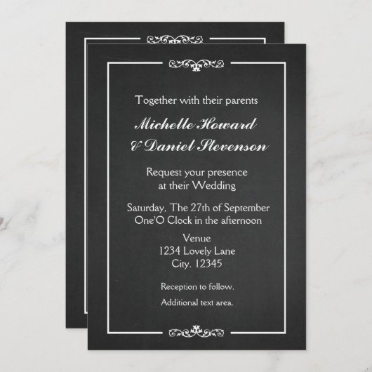 シンプルヴィンテージチョーク結婚のエレガント招待状 招待状 (正面/裏面)