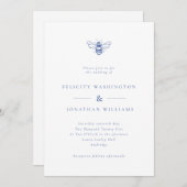 シンプルヴィンテージビー結婚ブルー 招待状 (正面/裏面)