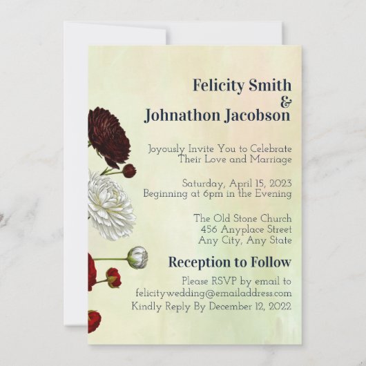 シンプルヴィンテージフローラブーケ結婚バジェット 招待状 (裏面)