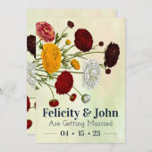 シンプルヴィンテージフローラブーケ結婚バジェット 招待状 (正面/裏面)
