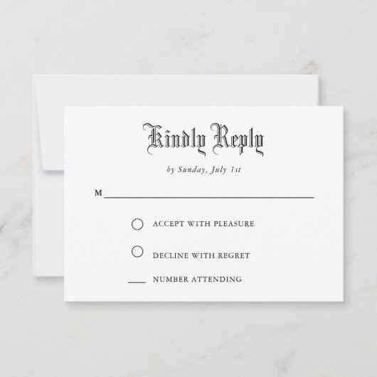 シンプルヴィンテージブラックスクリプトRSVPカード 出欠カード (正面)