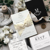 シンプルヴィンテージブラック&ホワイトクレストエレガントな結婚式 招待状