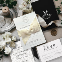 シンプルヴィンテージブラック&ホワイトクレストエレガントな結婚式