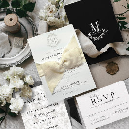 シンプルヴィンテージブラック&ホワイトクレストエレガントな結婚式 招待状