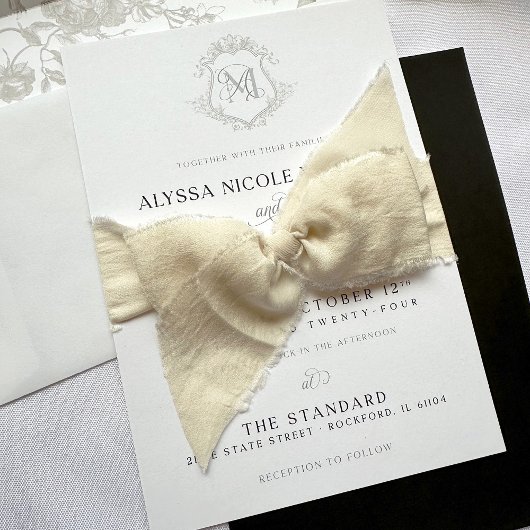 シンプルヴィンテージブラック&ホワイトクレストエレガントな結婚式 招待状