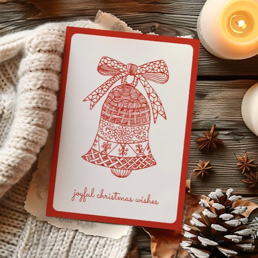 シンプルヴィンテージベルモダンうれしそうなクリスマスレッド シーズンカード