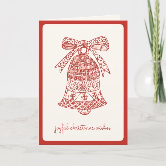 シンプルヴィンテージベルモダンうれしそうなクリスマスレッド シーズンカード (正面)