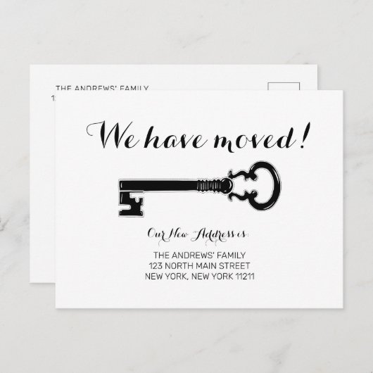 シンプルヴィンテージミニマル白黒鍵移動 案内ポストカード (正面/裏面)