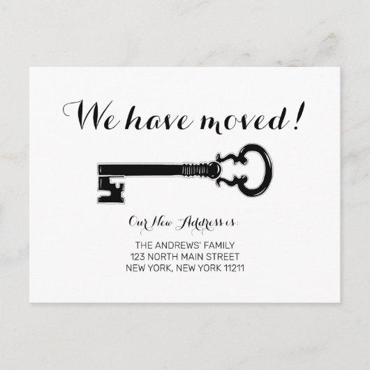 シンプルヴィンテージミニマル白黒鍵移動 案内ポストカード (正面)