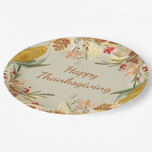 シンプルヴィンテージモダンファームハウスハッピーサンクスギビング ペーパープレート (アングル)