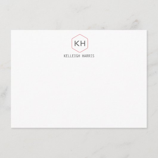 シンプルヴィンテージモノグラムのロゴ（グレー/赤Notecard） ノートカード (正面)