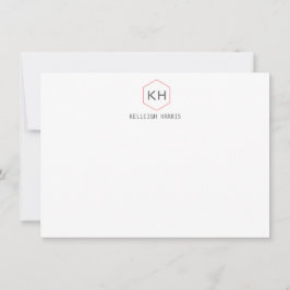 シンプルヴィンテージモノグラムのロゴ(グレー/赤Notecard) ノートカード
