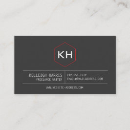 シンプルヴィンテージモノグラムのロゴ（濃い灰色/赤） 名刺