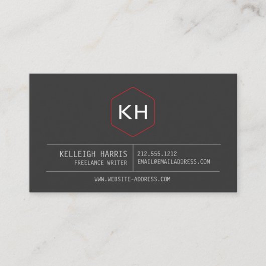 シンプルヴィンテージモノグラムのロゴ（濃い灰色/赤） 名刺 (正面)