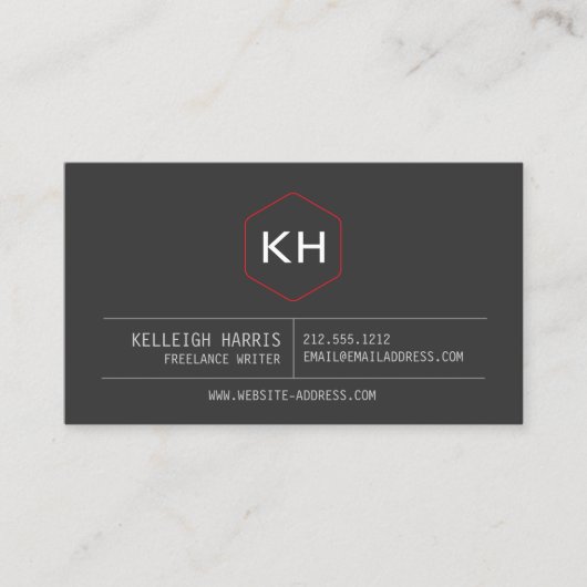 シンプルヴィンテージモノグラムのロゴ（濃い灰色/赤） 名刺 (正面)