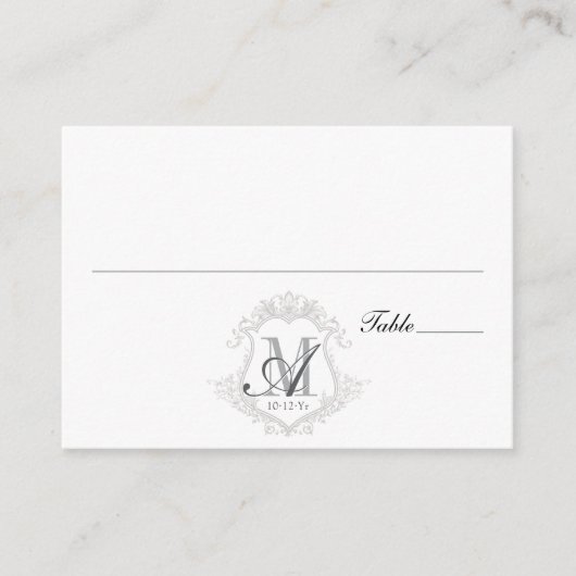 シンプルヴィンテージモノグラム結婚クレスト座席表 エンクロージャーカード (正面)