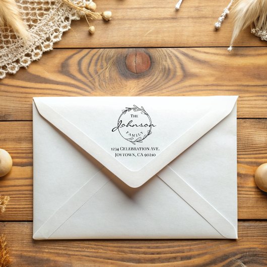 シンプルヴィンテージラウンド葉ファミリ住所 ラバースタンプ