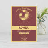 シンプルヴィンテージレトロ金ゴールドサッカー誕生日 招待状 (スタンド正面)