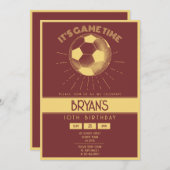 シンプルヴィンテージレトロ金ゴールドサッカー誕生日 招待状 (正面/裏面)